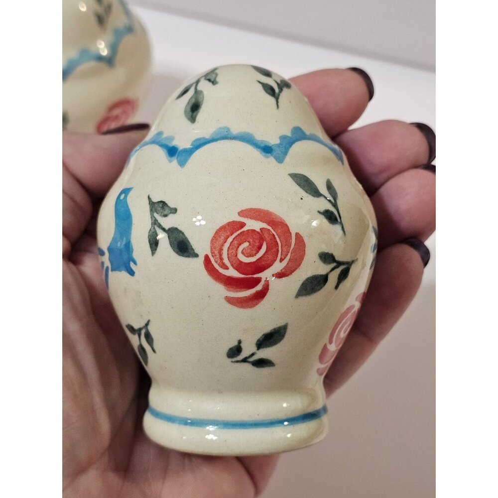 Boleslawiec Polish Pottery Salt Pepper Shakers Set Roses Bluebird - Picture 5 of 6